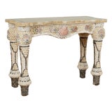 Vintage Marble Top Seashell Encrusted Console Table For Sale
