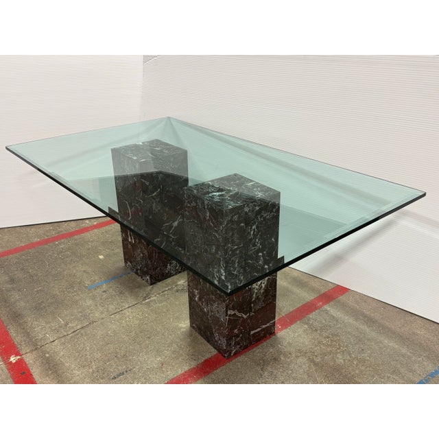 1990s Vintage Faux Marble With Tempered Glass Dining Table For Sale - Image 5 of 12