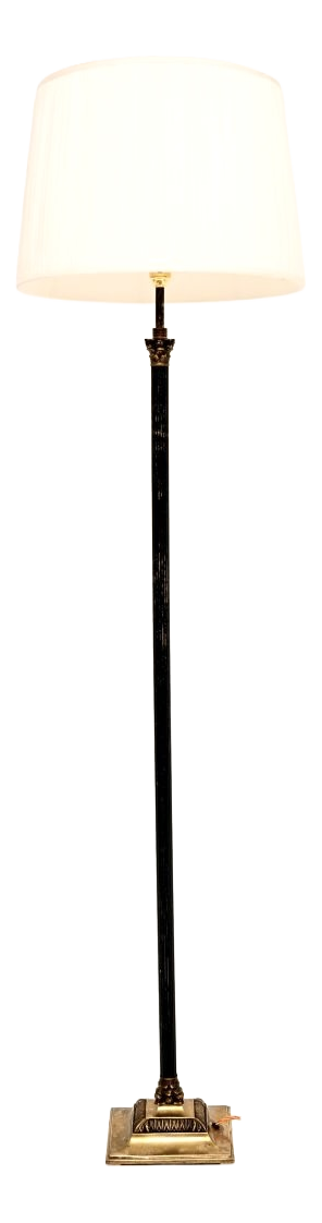 Antique Neoclassical Brass and Enamelled Tole Floor Lamp, 1930