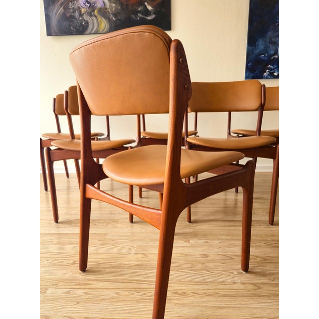 Brown Model Od49 Dining Chairs in Teak and Cognac Italian Leather by Erik Buch for Oddense Maskinsnedkeri / O.D. Møbler, Denmark, 1960s, Set of 6 For Sale - Image 8 of 13