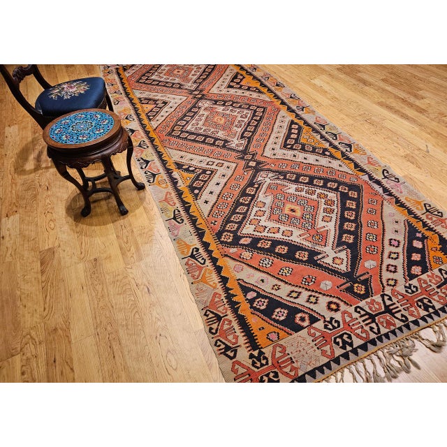 Vintage Turkish Kilim Wide Runner, Handwoven Wool, Medallion Pattern, 6x13 For Sale In Chicago - Image 6 of 16