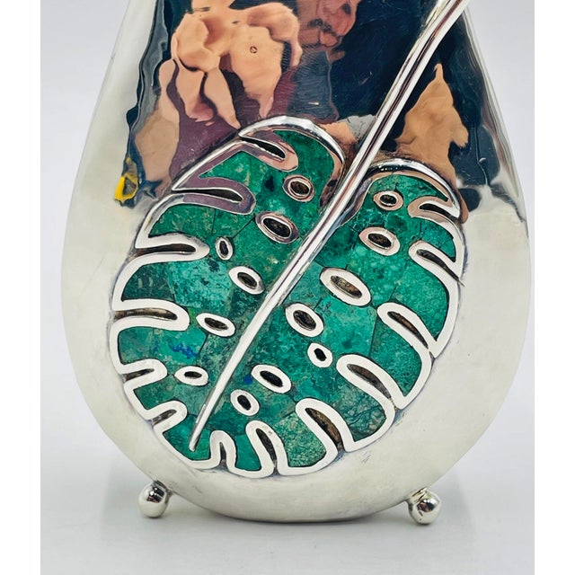Vintage Silver & Malachite Vase by Emilia Castillo, Mexican Modernism For Sale - Image 13 of 17
