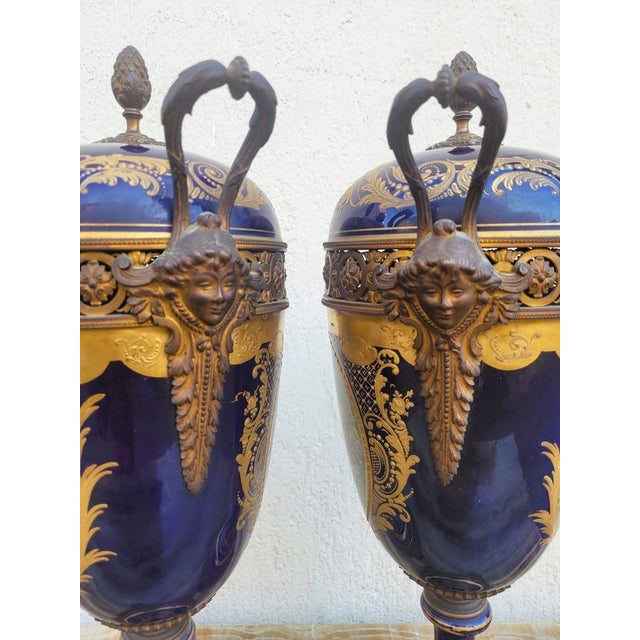 Metal Covered Porcelain Vases in the style of Sèvres, Set of 2 For Sale - Image 7 of 18