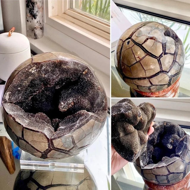 Our fantastic septarian dragon egg features a beautiful, nearly continuous surface with a complex dragon scale pattern!...