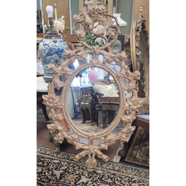 1990s Fine Decorative Black Forest Style Bird & Vine Mirror For Sale - Image 9 of 10