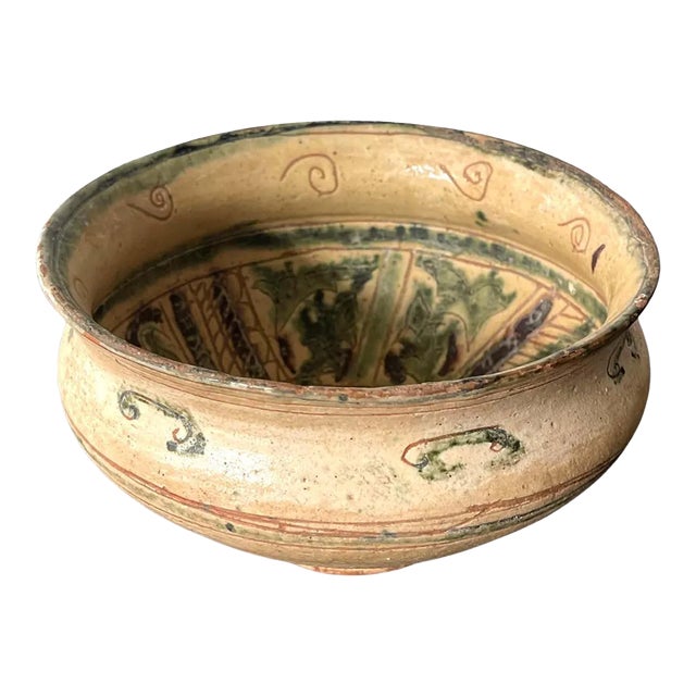 Antique Islamic Ceramic Glazed Splashed and Sgraffito Decoration Bowl For Sale