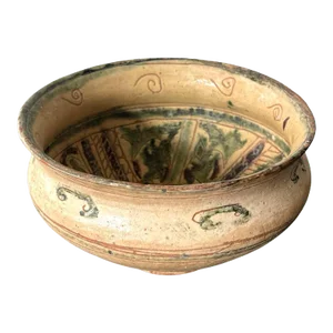 Antique Islamic Ceramic Glazed Splashed and Sgraffito Decoration Bowl
