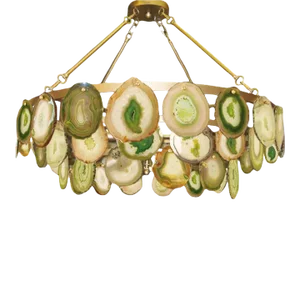 Marjorie Skouras Golfo De Mexico Green Agate Slice and Gold Iron Chandelier