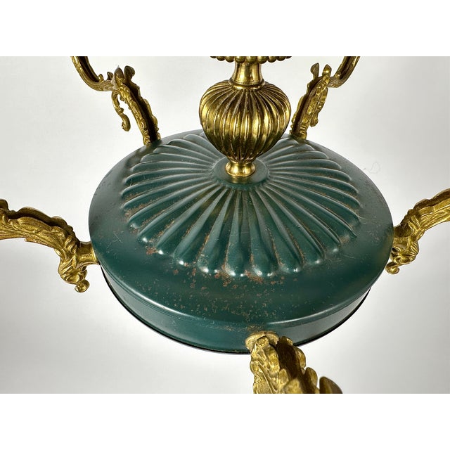Metal Vintage Empire Bronze Green Gold Chandelier with 5 Arms For Sale - Image 7 of 11