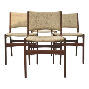 Set of Four Erik Buch Style Danish Dining Chairs With Upholstered Seat and Seat-Back
