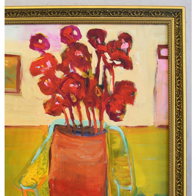 Original Juan Pepe Guzman Floral W/Red Flowers Oil Painting For Sale - Image 4 of 10