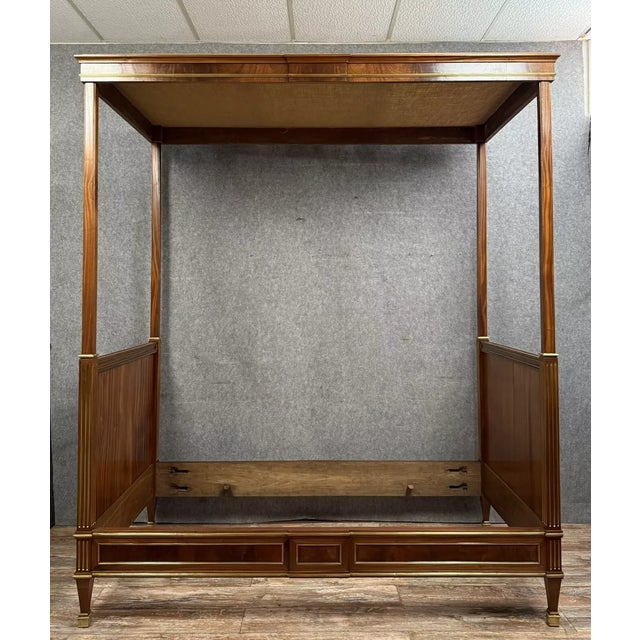 Parisian Louis XVI Style 4-Poster Bed in Mahogany and Gilded Bronze, 1850s For Sale - Image 6 of 6