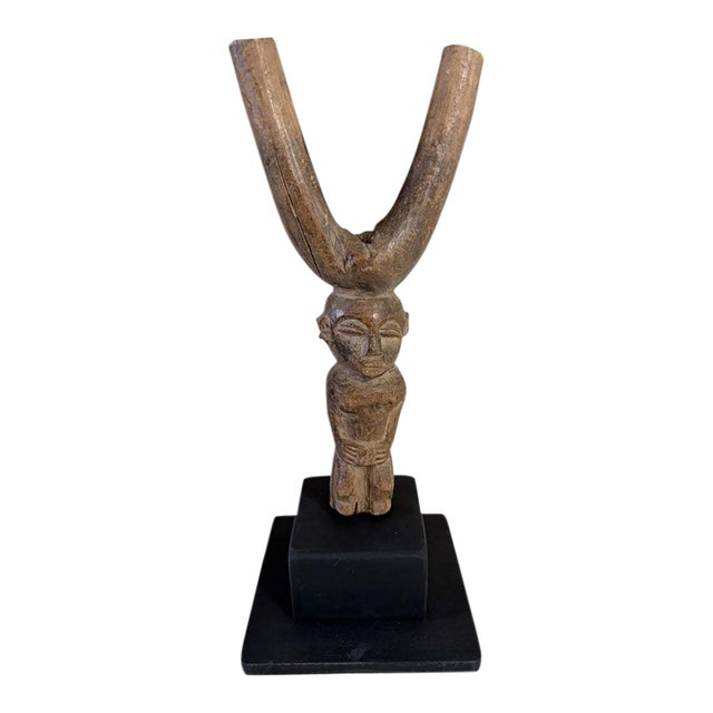 Vintage Unique Old Lobi Figural Sling Shot Sculpture Burkina Faso African 9.25" H W/Stand For Sale