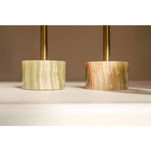 Mid-Century Modern Italian Onyx and Brass Table Lamps, Set of 2 For Sale - Image 12 of 17