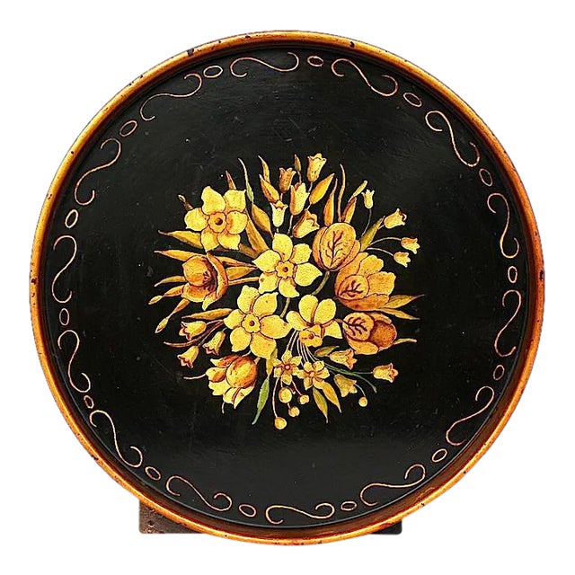 Antique Victorian Hand Painted Toleware Tray For Sale
