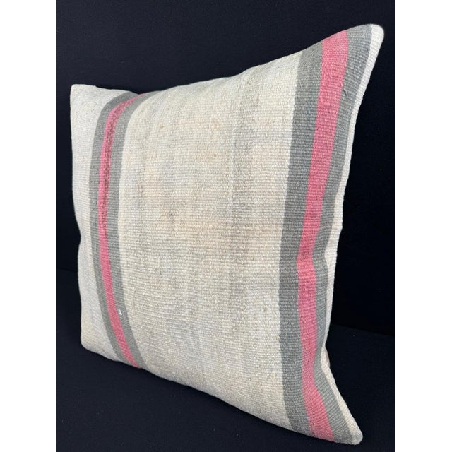 Turkish Hemp Pillow Cushion Natural Beige Pink Pillow Cushion Cover 24"x24" For Sale - Image 4 of 4