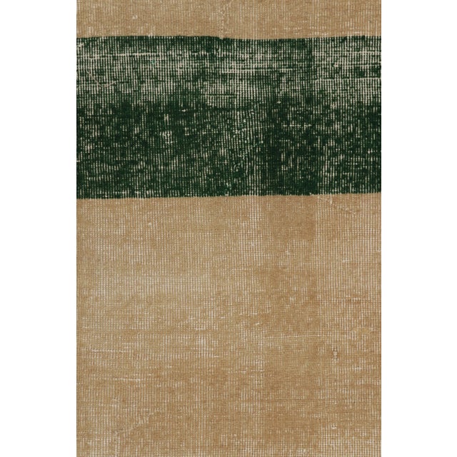 Vintage Zeki Müren Rug, Beige With Green Striped Minimalist Design - Rug & Kilim For Sale In New York - Image 6 of 8