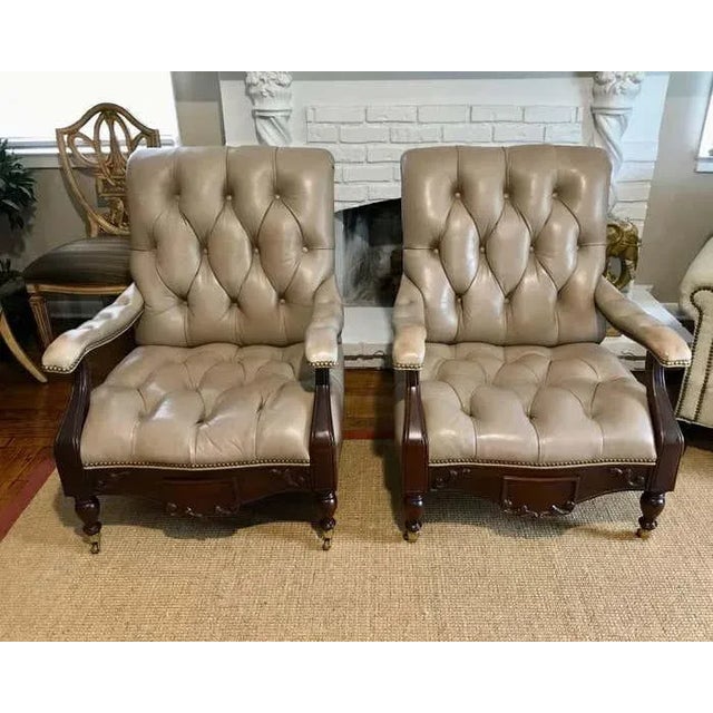 " Top of the line " quality , workmanship , and style. The chairs are leather tufted and designed with brass nail head...