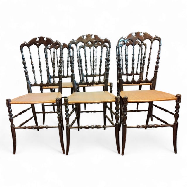 Cherrywood Chiavarine Chairs attributed to Giuseppe Gaetano Descalzi, 1920s, Set of 6, in Very Good conditions. Designed...