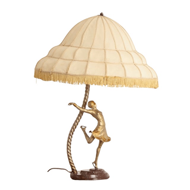 Large Art Deco Sculptural Lamp of Female Skater on Stepped Marble Base, 1930s For Sale - Image 13 of 13