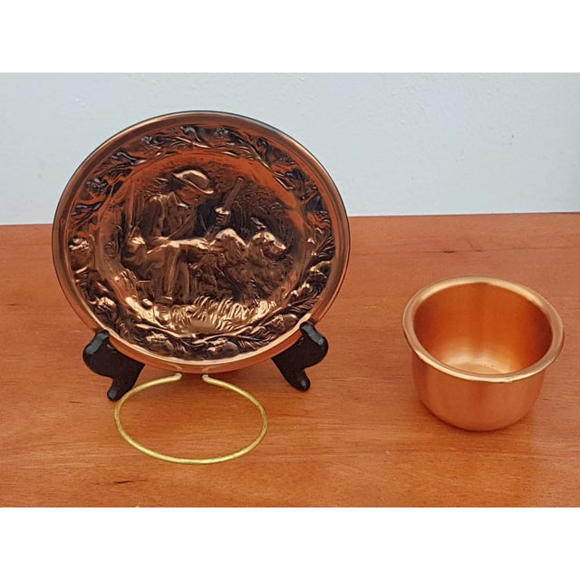 Mid 20th Century Vintage Copper Wall Hanging Plate Hunter With Dog Décor Candle/Planter Holder For Sale - Image 5 of 5