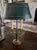 French Vintage French Brass Bouillotte Two Candle Lamp W/Green Metal Shade For Sale - Image 3 of 14