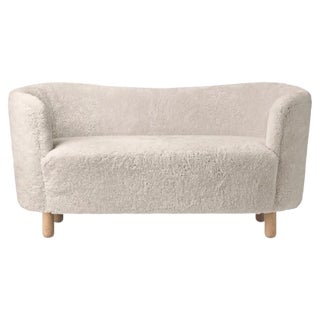 Moonlight Sheepskin and Natural Oak Mingle Sofa by Lassen For Sale