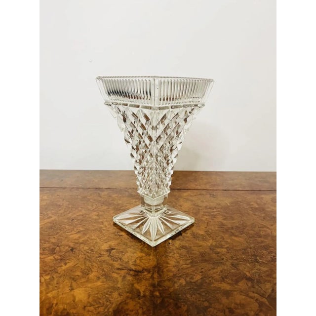 Pair of antique Edwardian quality cut glass vases of an unusual tapering shape, fantastic cut glass detail standing on...