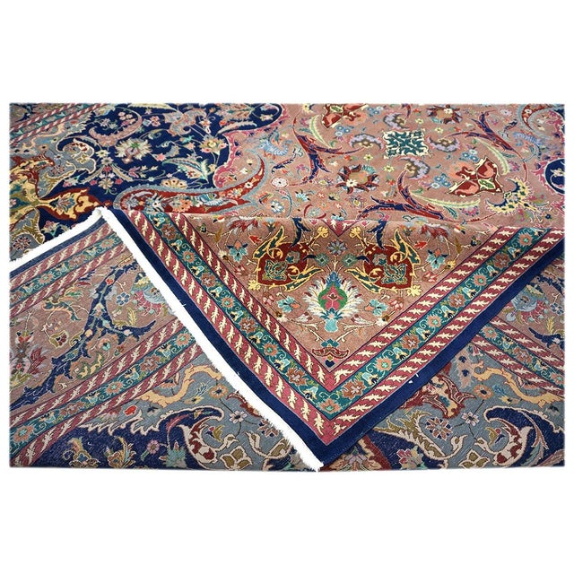 Antique Persian Tabriz Wool 10X13 Navy, Rose, Rust & Ivory Handmade Area Rug #1140102 For Sale - Image 9 of 9