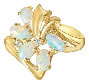 Oval Opal Cluster Diamond Ring 14k Yellow Gold, Size 4
