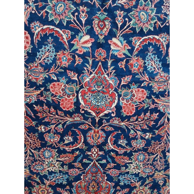 Textile Late 20th Century Persian Hand-Knotted Rug – Rich Navy Field With Intricate Floral Medallion For Sale - Image 7 of 7