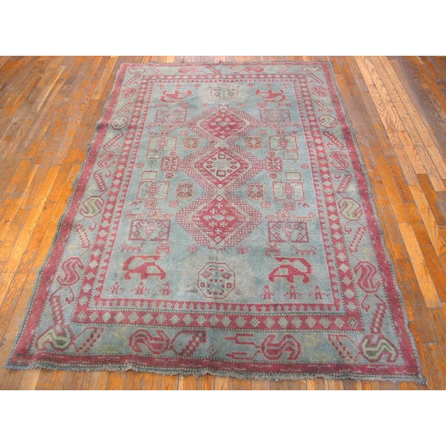 Antique Agra Cotton rug, measures: 4' 6" x 7' Antique Agra - Cotton Small Scatter Size Cotton Green Rug, Circa Date:...