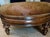 18th C Style Brindle Cowhide Oval Walnut Ottoman.