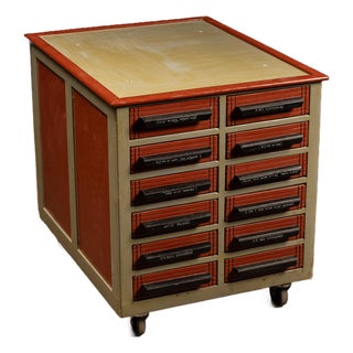Vintage 12-Drawer Industrial Rolling Parts Cabinet For Sale