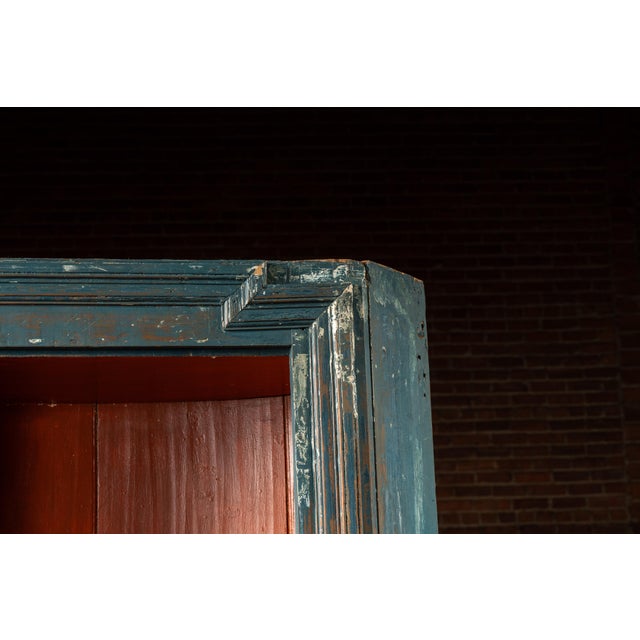 Wood Mid 19th Century Primitive Chippy Corner Cupboard in Blue For Sale - Image 7 of 12