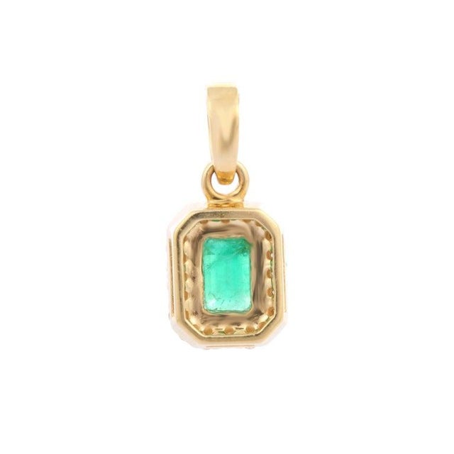 Modern Style Prong Set Emerald and Diamond Pendant in 14k For Sale - Image 4 of 6