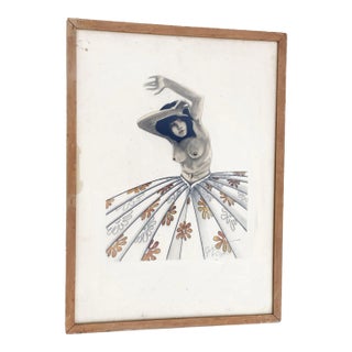 1940s Post-War Tropical Nude Color Pencil Drawling Signed Schultz For Sale