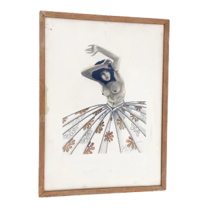 1940s Post-War Tropical Nude Color Pencil Drawling Signed Schultz