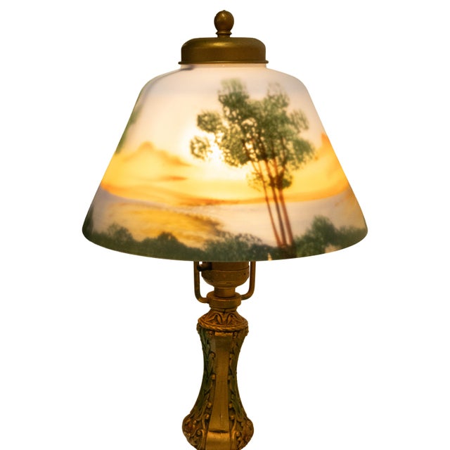 1910s Handel Art Nouveau Frosted Glass Reverse Painted Boudoir Table Lamp For Sale In Portland, OR - Image 6 of 14