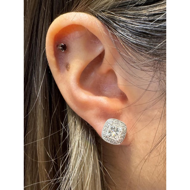 1990s Gia Certified 3 Carat Total Radiant Cut Diamond Stud Earrings in 18k White Gold, A Pair For Sale - Image 9 of 10