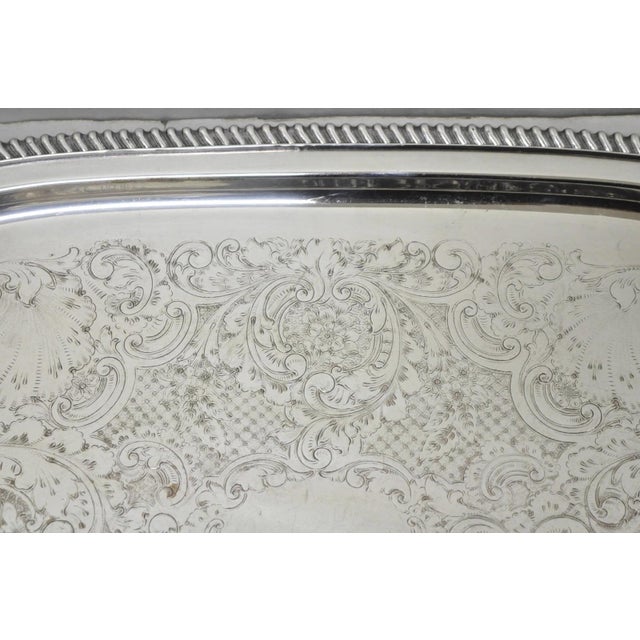 English Victorian Silver Plated Twin Handle Butlers Serving Platter Bar Tray For Sale - Image 4 of 14
