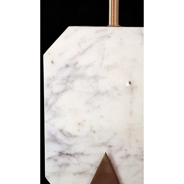 Italian Carrara Statuario White Marble and Brass Table Lamp For Sale - Image 15 of 18