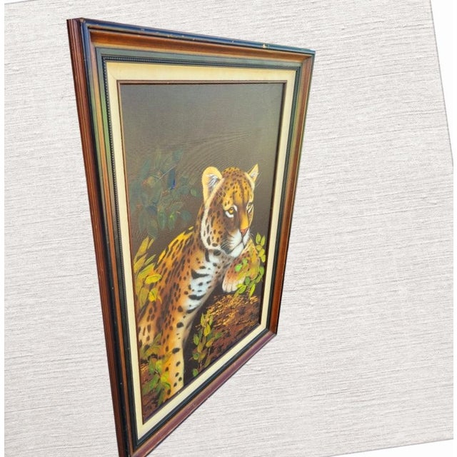 African Vintage Hand Painted Oil on Canvas Tiger Framed Wall Art For Sale - Image 3 of 8