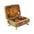 Vintage Italian jewelry box/trinket box made of beautiful brown veined alabaster with gold-colored copper-plated lion's...