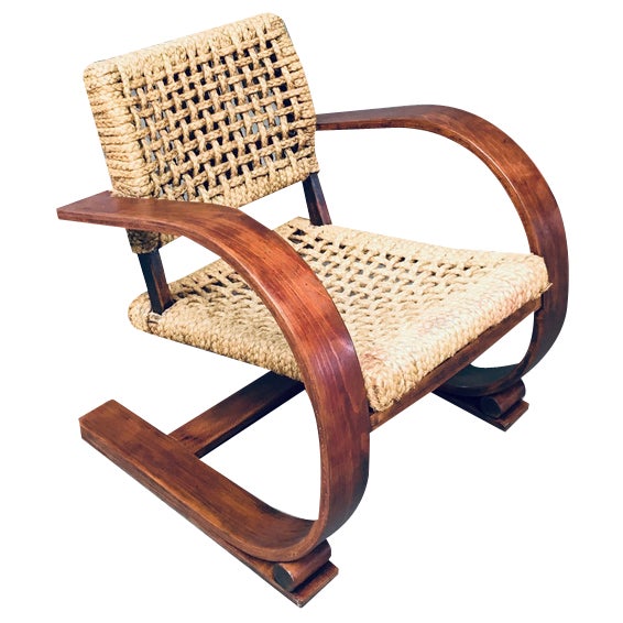 Rope Lounge Chair by Adrien Audoux & Frida Minet for Vibo Vesoul, France, 1940s For Sale