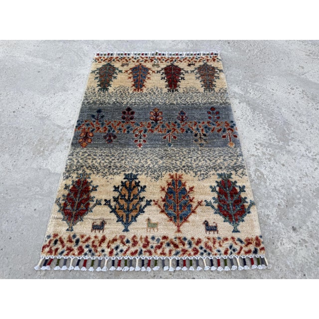 Gabbeh Weeping Willow Rug, Hand-Knotted Wool, 2x3, Ivory & Slate For Sale - Image 9 of 11