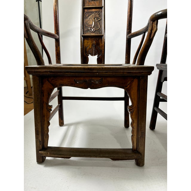19th C Chinese High Yoke Back Chairs- a Pair For Sale - Image 4 of 10