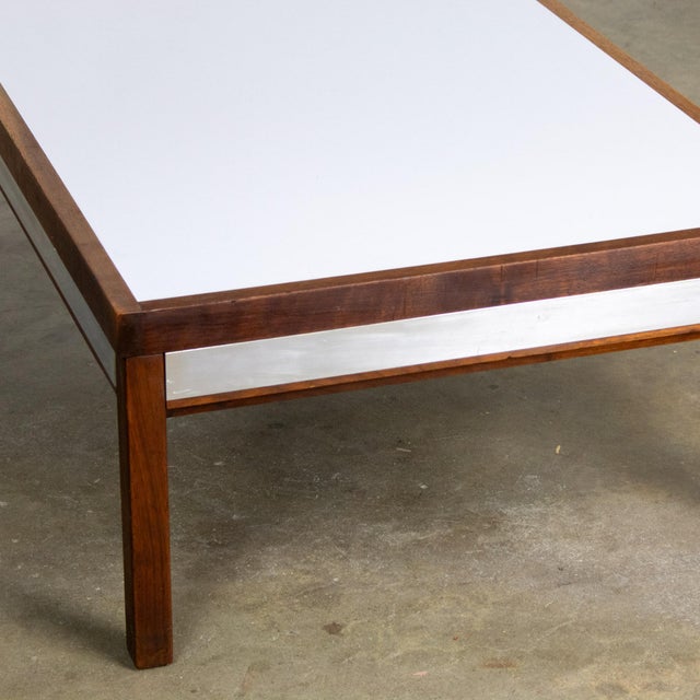 Wood Mid-20th Century MCM Coffee or End Table Rectangular Walnut Frame & White Laminate Top For Sale - Image 7 of 18