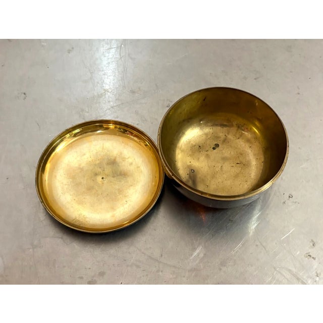 1950s Asian Style Brass Floral Lidded Round Box For Sale - Image 5 of 5