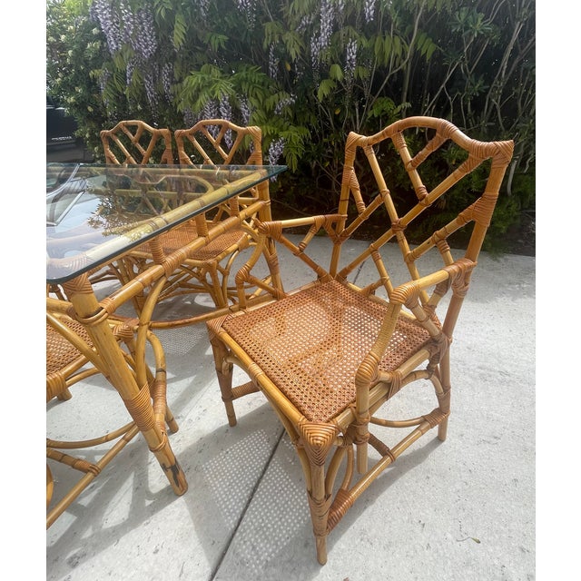 Italian Vintage Rattan Chippendale Style Dining Chairs, Set of 6 After Dal Vera For Sale - Image 4 of 8